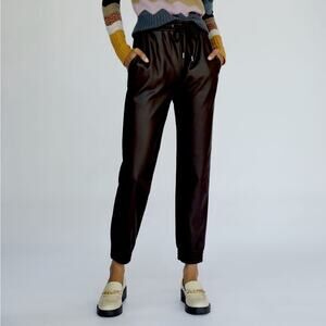 Anthro Avec Les Filles Fleece Lined Faux LeatherJoggers Pants Black Medium New